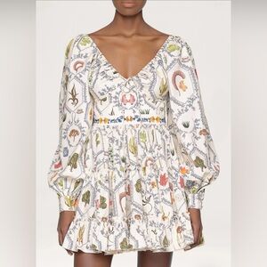 Agua by Agua Bendita White Mini Dress with Multicolor Botanical Print